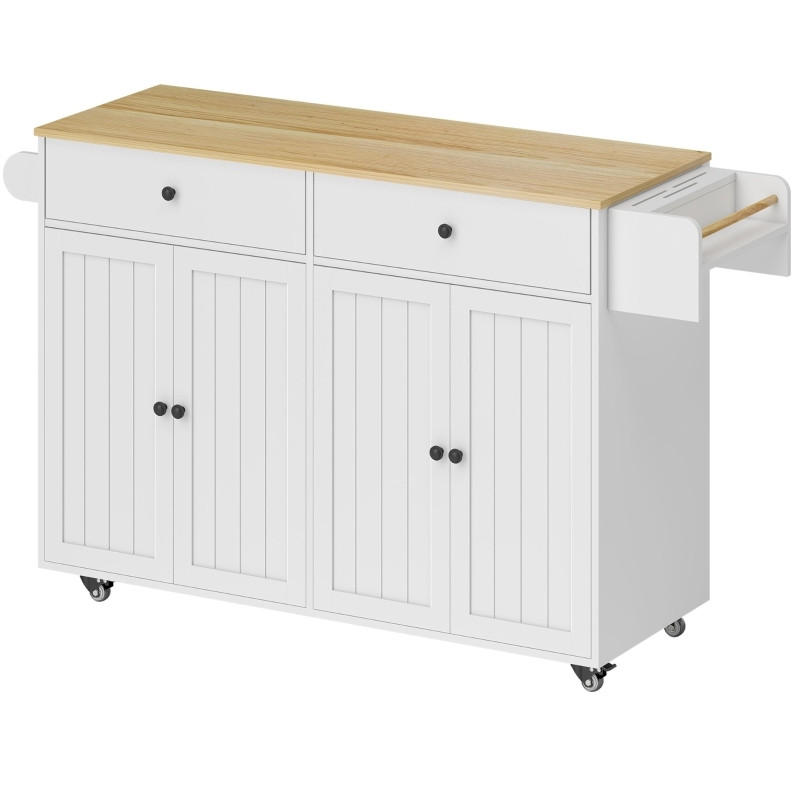 KÜCHENINSEL rollbar mit 2 Schubladen und 2 Schränken MDF Weiß - Weiß, Holz (43/89/147cm) - Beauniv