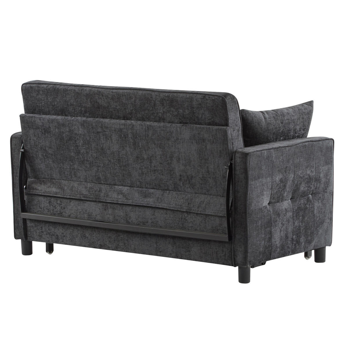SCHLAFSOFA aus Chenille 174x125 cm Antique Black mit Schlaffunktion, verstellbarer Rückenlehne und 2 Kissen - Schwarz, Kunststoff (142/85/79cm) - Modfu