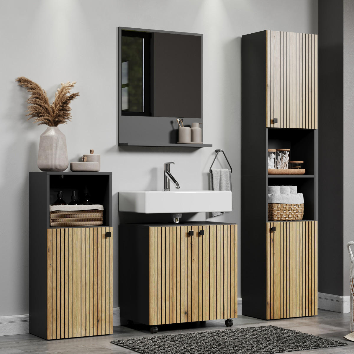 WANDSPIEGEL PureBliss Anthrazit - Anthrazit, Holzwerkstoff (60/74/14cm) - Trendteam