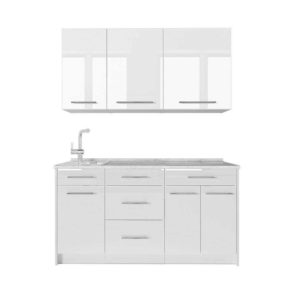 SINGLEKÜCHE Fame-Line, Weiß Hochglanz/Weiß, 150 cm ohne Arbeitsplatte - Weiß Hochglanz/Weiß, Holzwerkstoff (150/82/51.6cm) - Vicco