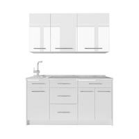 SINGLEKÜCHE Fame-Line, Weiß Hochglanz/Weiß, 150 cm ohne Arbeitsplatte - Weiß Hochglanz/Weiß, Holzwerkstoff (150/82/51.6cm) - Vicco