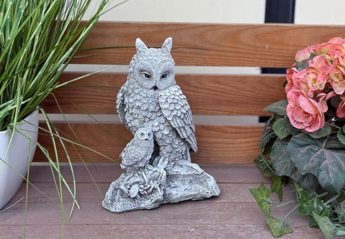 STEINFIGUR Eule Eulen Eulenpäärchen frostfest massiv - Grau, Stein (16/23/12cm) - stoneandstyle