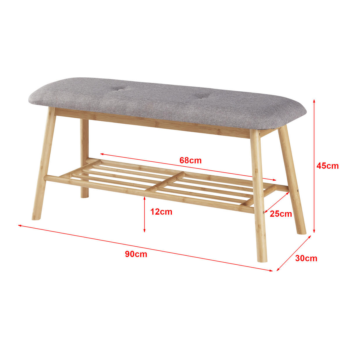 SCHUHBANK Römnitz - Grau, Holz/Textil (90/45/30cm) - [en.casa]