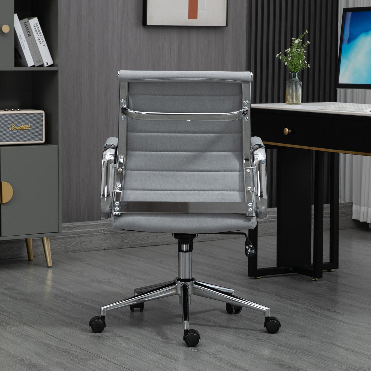 SCHREIBTISCHSTUHL OFFICE COMFORT LB Stoffbezug Dunkelgrau - Silberfarben/Hellgrau, Textil/Metall (56/103/64cm) - SVITA