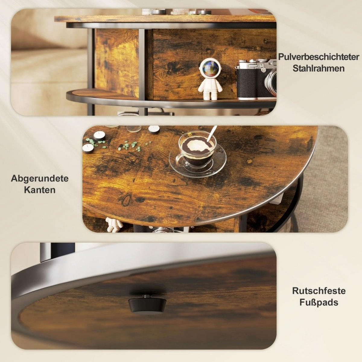 COUCHTISCH 80 x 47-61,5 cm höhenverstellbar mit Stauraum in Braun - Braun, Holz (80/80/61.5cm) - Flora Grace