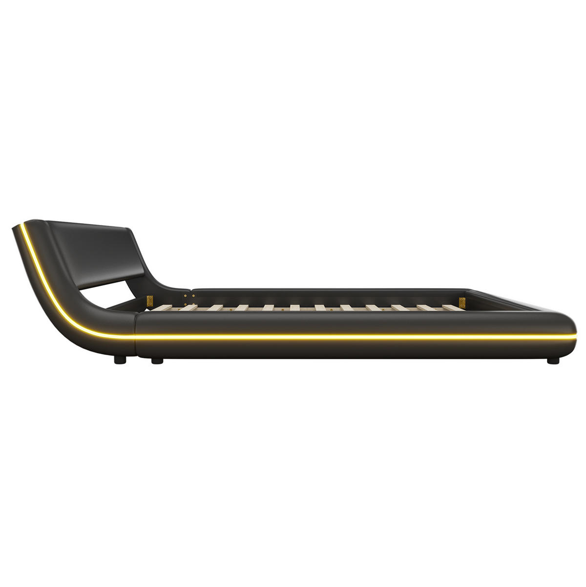 BETT 160/200 cm aus PU in Schwarz – inkl. Lattenrost und LED-Beleuchtung - Schwarz, Kunststoff (160/200cm) - BEAOK