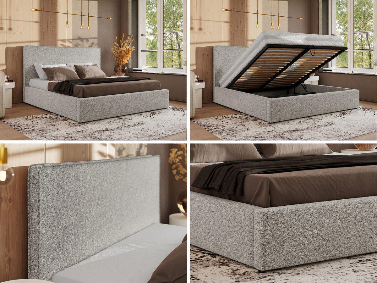 POLSTERBETT CORIVO CLASSIC 180/200 - Hellgrau Strukture - Schaum-Matratze - Hellgrau, Textil (180/200cm) - MKS