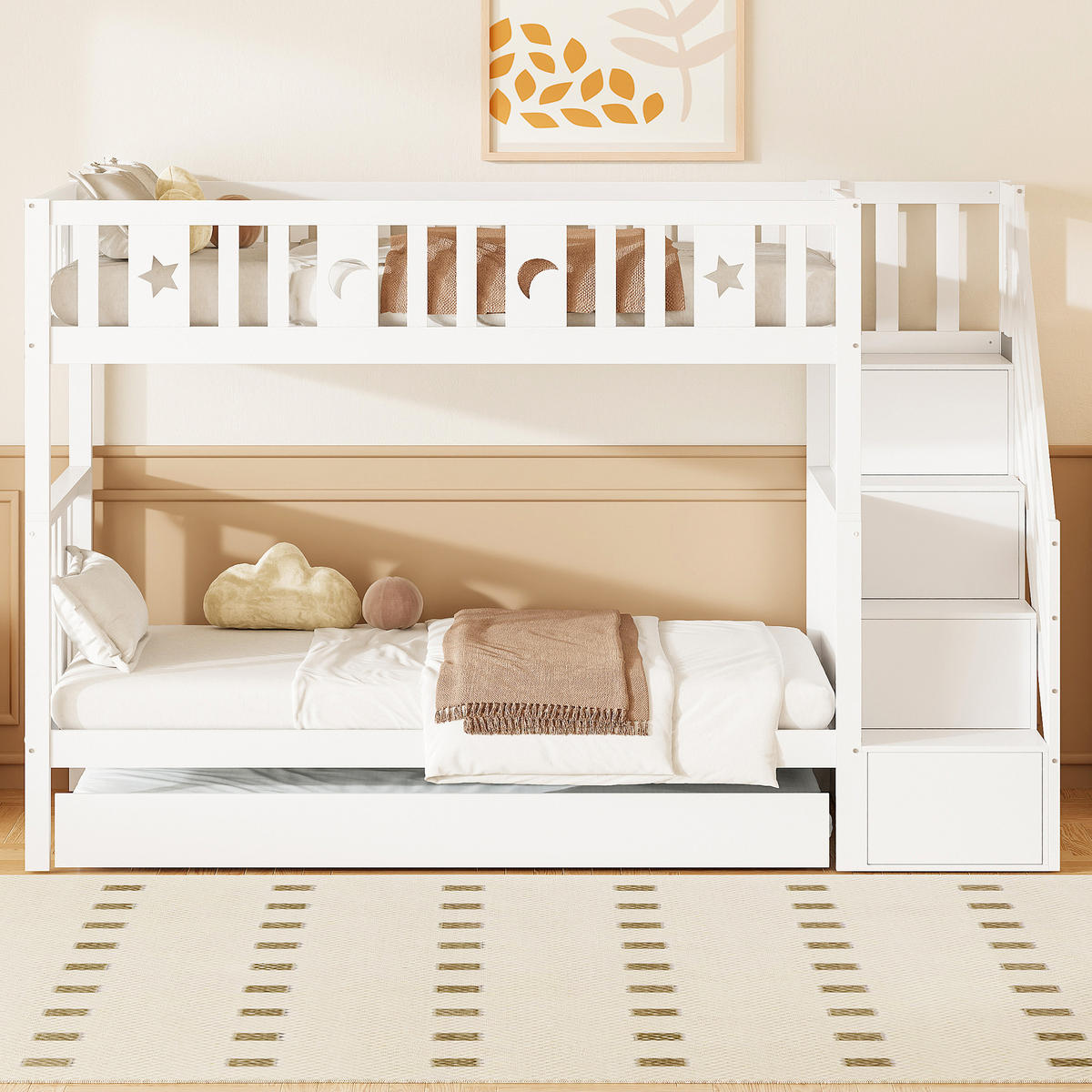 ETAGENBETT 90/200 cm & 90/190 cm in Weiß mit Ausziehbett und Stauraumtreppe - Weiß, Holz/Holzwerkstoff (90/200cm) - WISHDOR