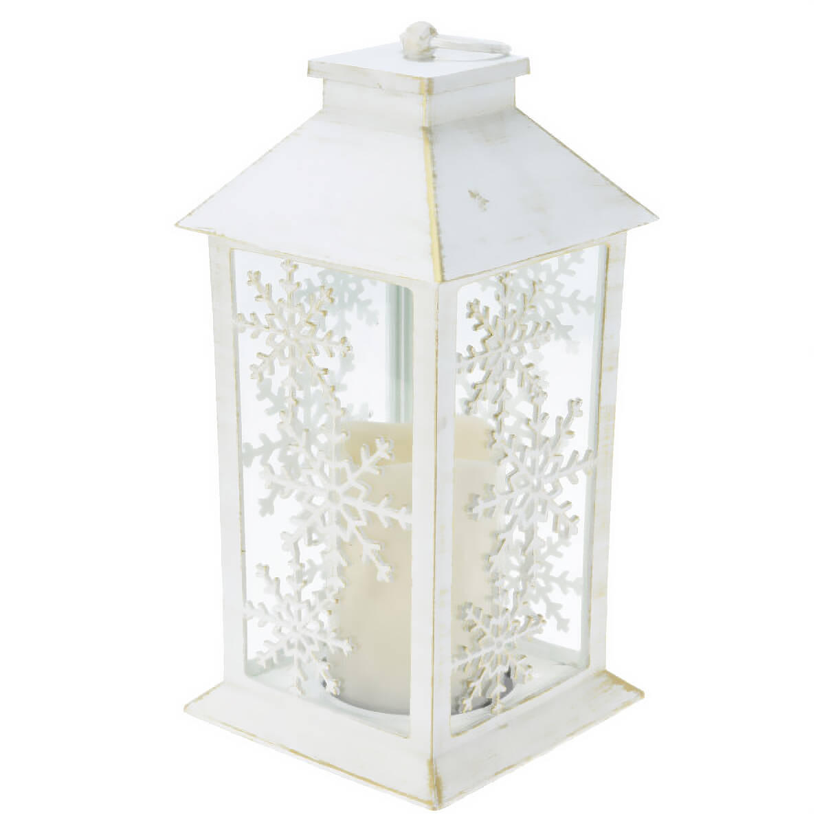 LATERNE LED Winter 28 cm - Weiß, Kunststoff (14/28/14cm) - Home Styling Collection