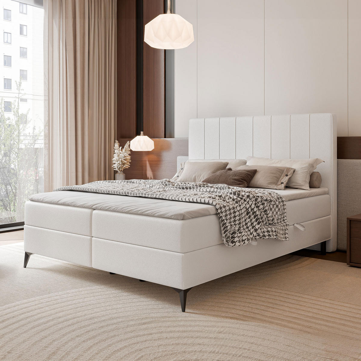 BOXBETT VERA 120x200 cm mit Matratze und Topper, Strapazierfähiges Kunstleder Weiß - Weiß, Kunststoff/Textil (120/200cm) - Idohome