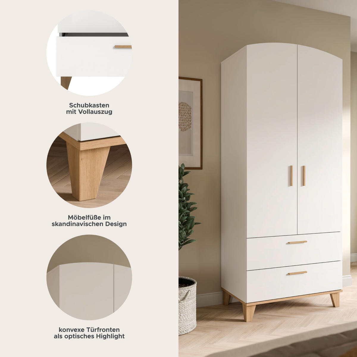 KLEIDERSCHRANK 2-türig STELLA (B/H/T: ca. 81/198/51 cm) in weiß/weiß - Weiß, Holzwerkstoff (81/198/51cm)