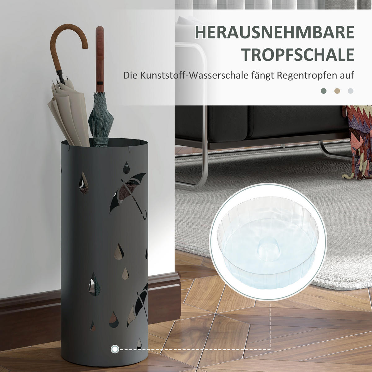 SCHIRMSTÄNDER mit 4 Haken Stahl Ø17 x 41 cm Dunkelgrau - Dunkelgrau, Metall (17/41/17cm) - HOMCOM
