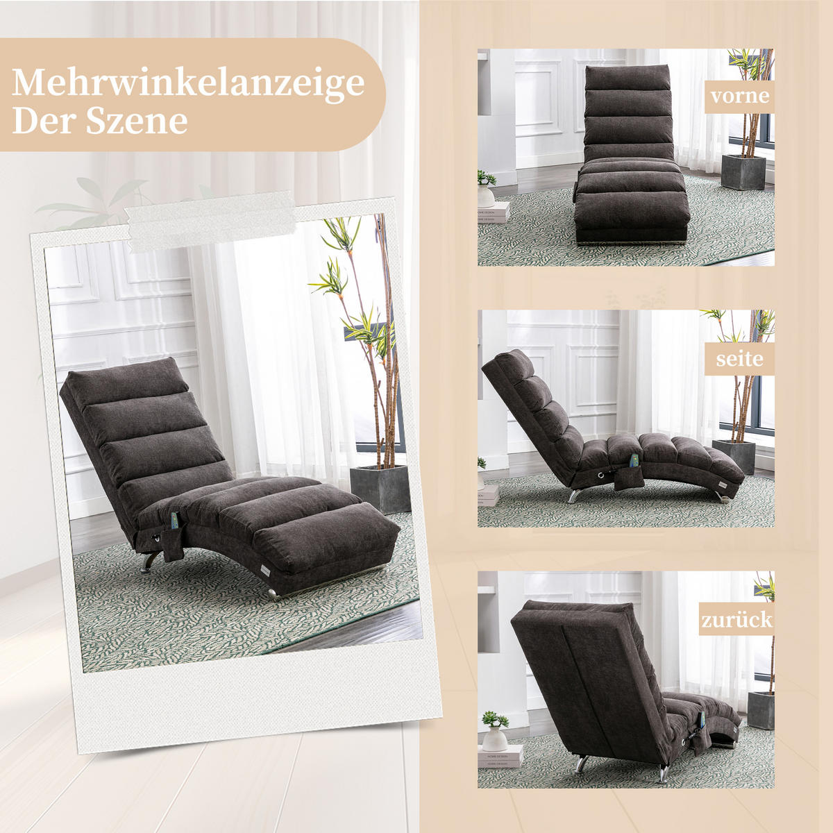 MASAŽNA FOTELJA u tamnosivoj boji s funkcijom vibracije, od lana - srebrne boje/tamno siva, drvni materijal/tekstil (55/84/148cm) - CHICFURN