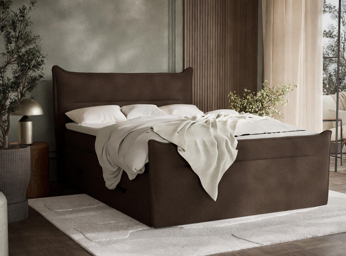 BOXSPRINGBETT Pelino 140/200 cm, in Braun, Bettkasten, Matratze, Topper - Schwarz/Braun, Holz/Holzwerkstoff (140/200cm) - Maison de Reve