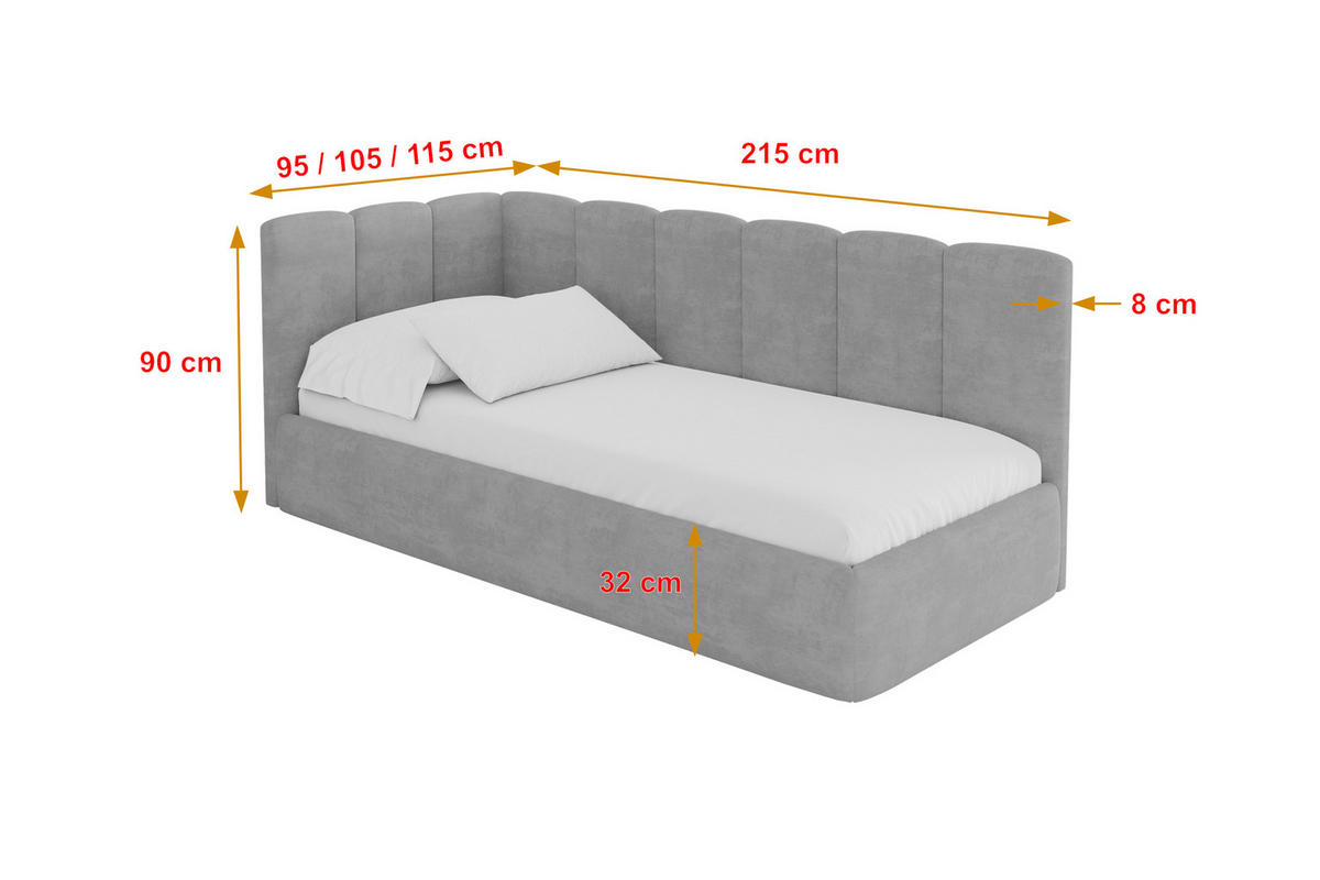 EINZELLBETT Jugendbett mit Bettkasten und Matratze H3/H4, Rechts - DEXY 80x200 Grau - Silberfarben, Holzwerkstoff/Textil (80/200cm) - ALTDECOR