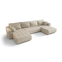 WOHNLANDSCHAFT LARA U-Form beige Velours Monolith 2 - Schlaffunktion, Bettkasten - Beige, Textil (385/85/175cm) - Cornero