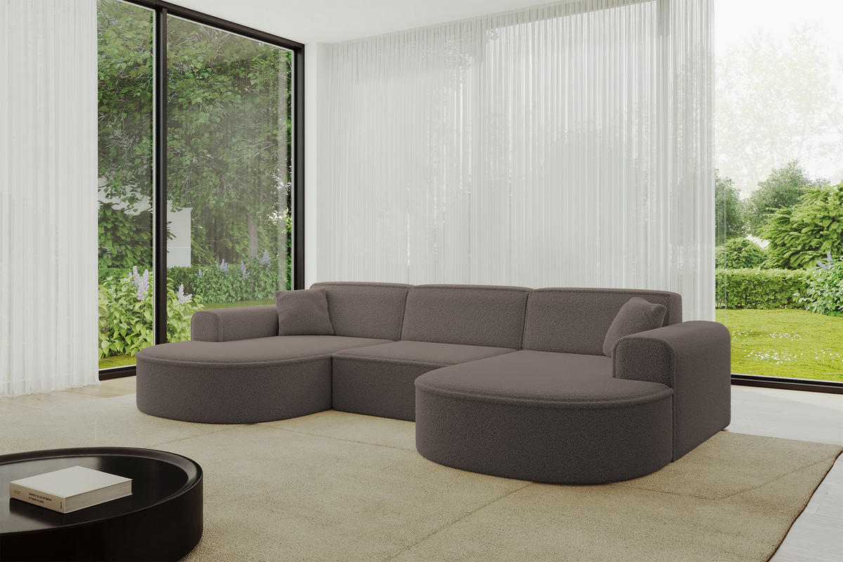 WOHNLANDSCHAFT MARI-U1 - 303x171x79 cm Braun Bouclé - Schwarz/Braun, Holzwerkstoff/Kunststoff (303/79/171cm) - ALTDECOR