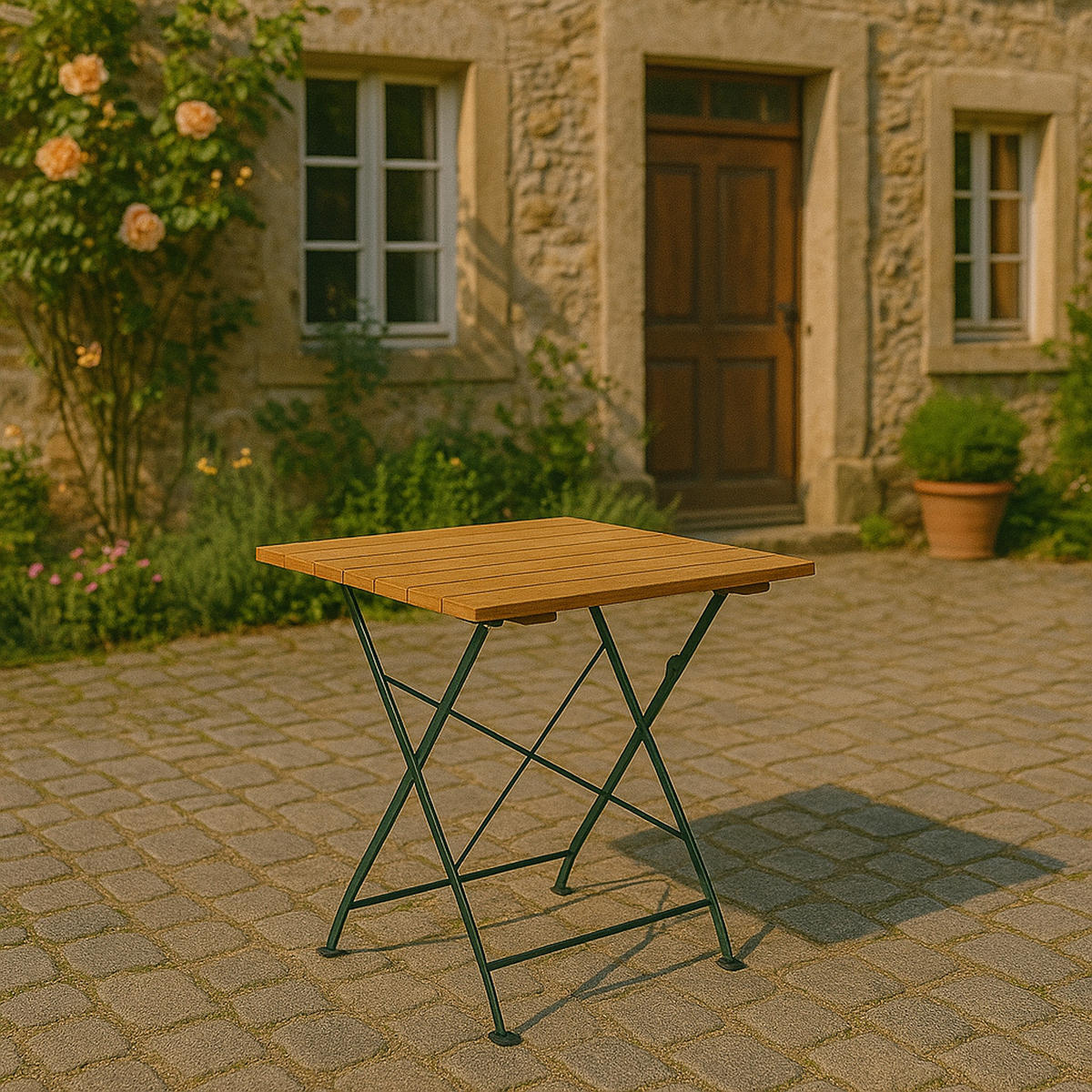 KLAPPTISCH Bad Belzig aus Robinienholz 70x70 cm, Stahlgestell Grün - Braun, Holz (70/70/72cm) - TPFGarden
