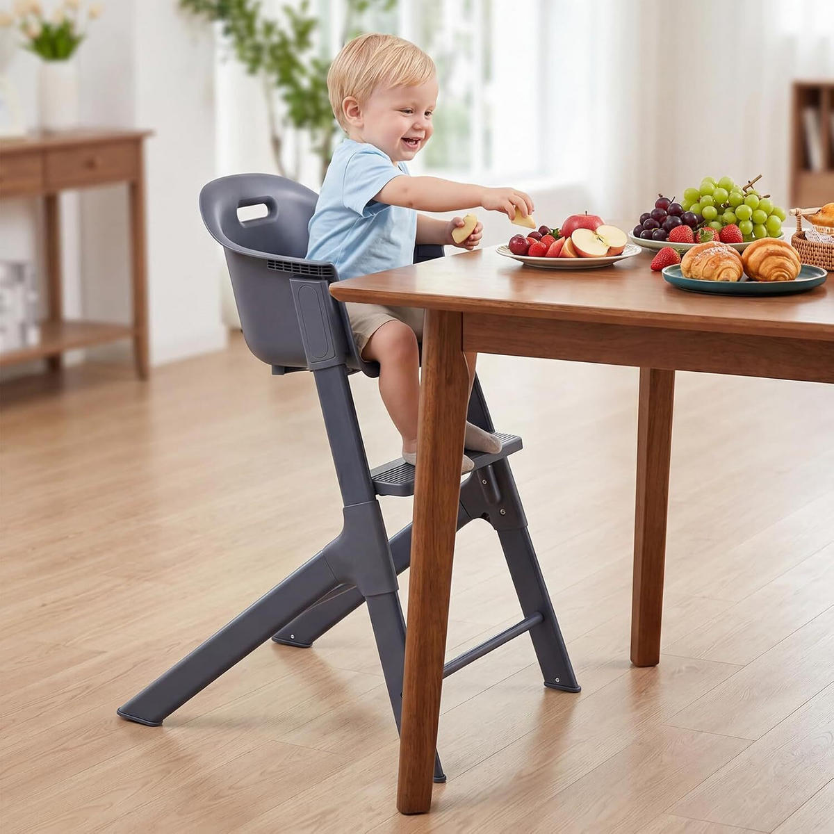KINDERHOCHSTUHL mit verstellbarem Tablett grau - Grau, Metall (66/90/55cm) - COSTWAY