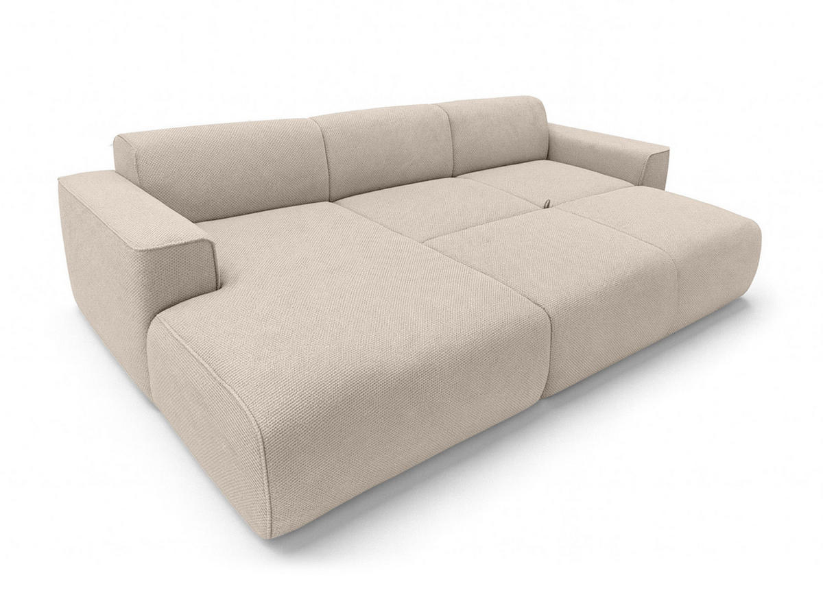 ECKSOFA L Form Ruyam Creme 310/165/78 cm – Schlaffunktion Links - Creme/Schwarz, Kunststoff/Textil (170/310cm) - AX Living