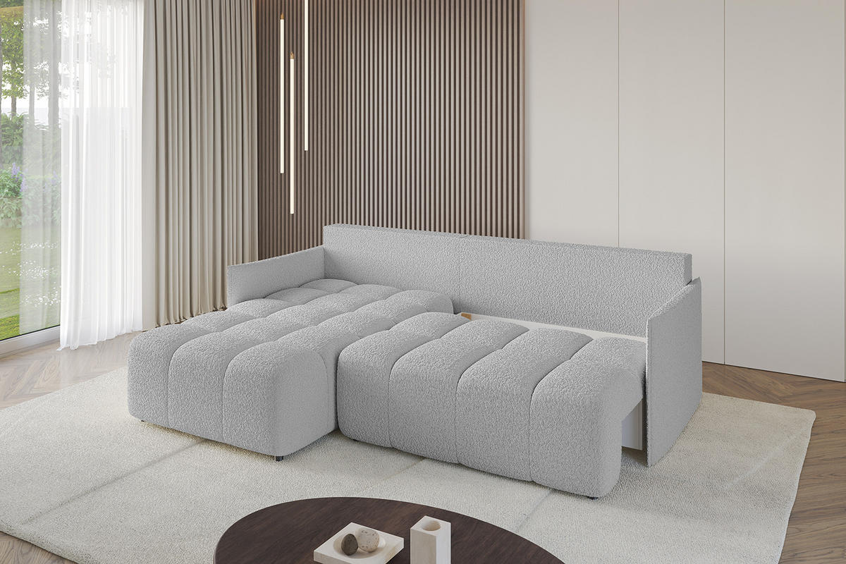 ECKSOFA Ottomane links LONLI-L 251x189x68 Hellgrau Bouclé - Hellgrau, Holzwerkstoff/Kunststoff (251/189cm) - ALTDECOR