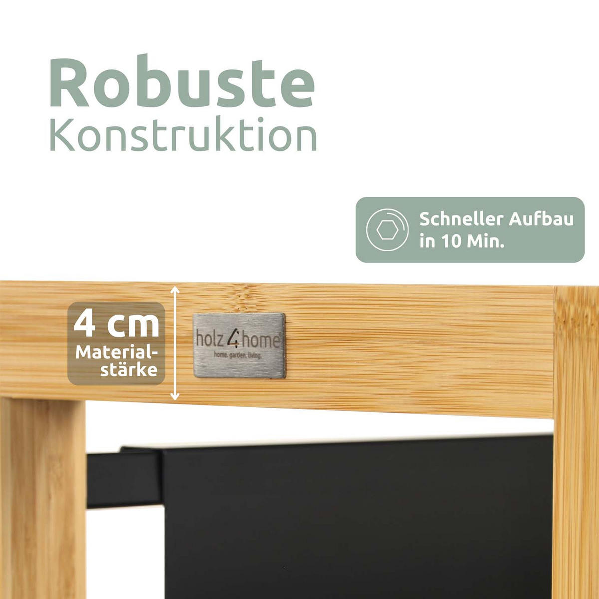 GETRÄNKEKISTENREGAL inkl. Ablage - Bambus / Schwarz - 4 Kisten - Naturfarben, Holz (106/71/32cm) - holz4home