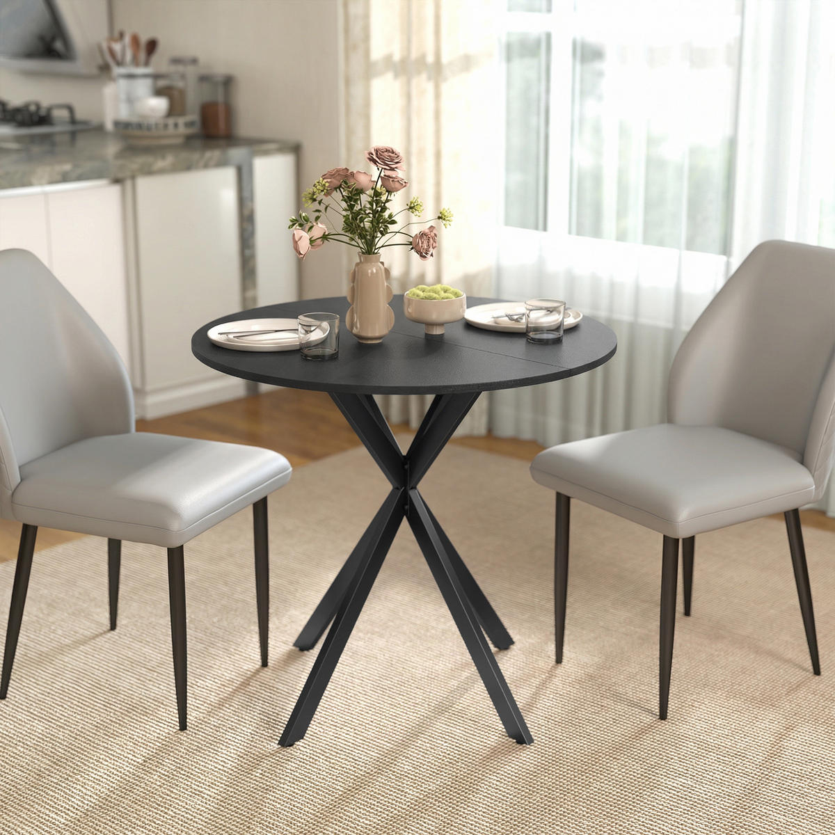 KÜCHENTISCH rund Schwarz 80/80/75 cm - Schwarz, Metall (80/80/75cm) - HOMCOM