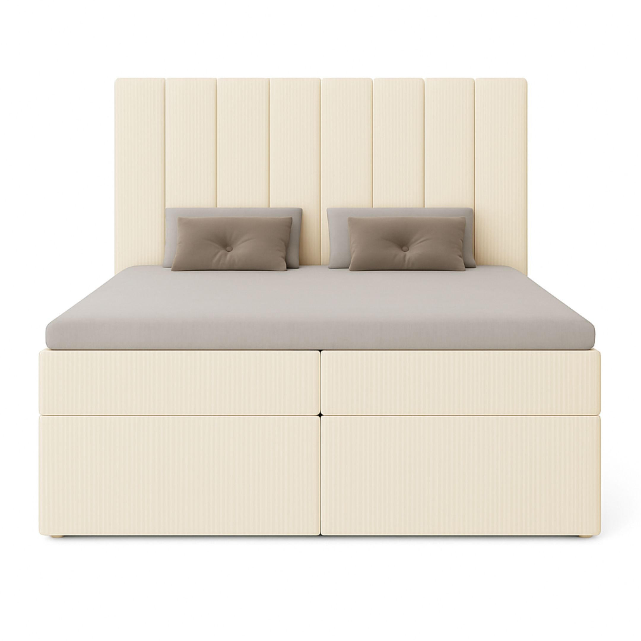 BOXBETT Nero mit 2 Bettkästen, 140x200, Farbe: Hellbraun, Cordstoff, Doppelbett mit Bonell-Matratze - Beige, Holz/Kunststoff (140/200cm) - Marpur