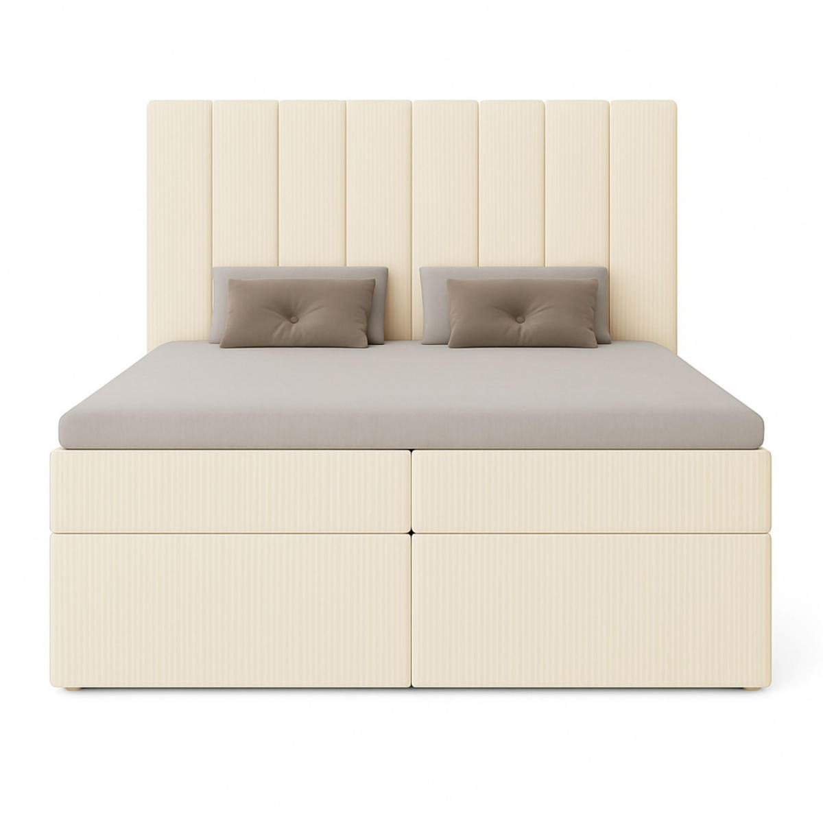 BOXBETT Nero mit 2 Bettkästen, 120x200, Farbe: Hellbraun, Cordstoff, Doppelbett mit Bonell-Matratze - Beige, Holz/Kunststoff (120/200cm) - Marpur