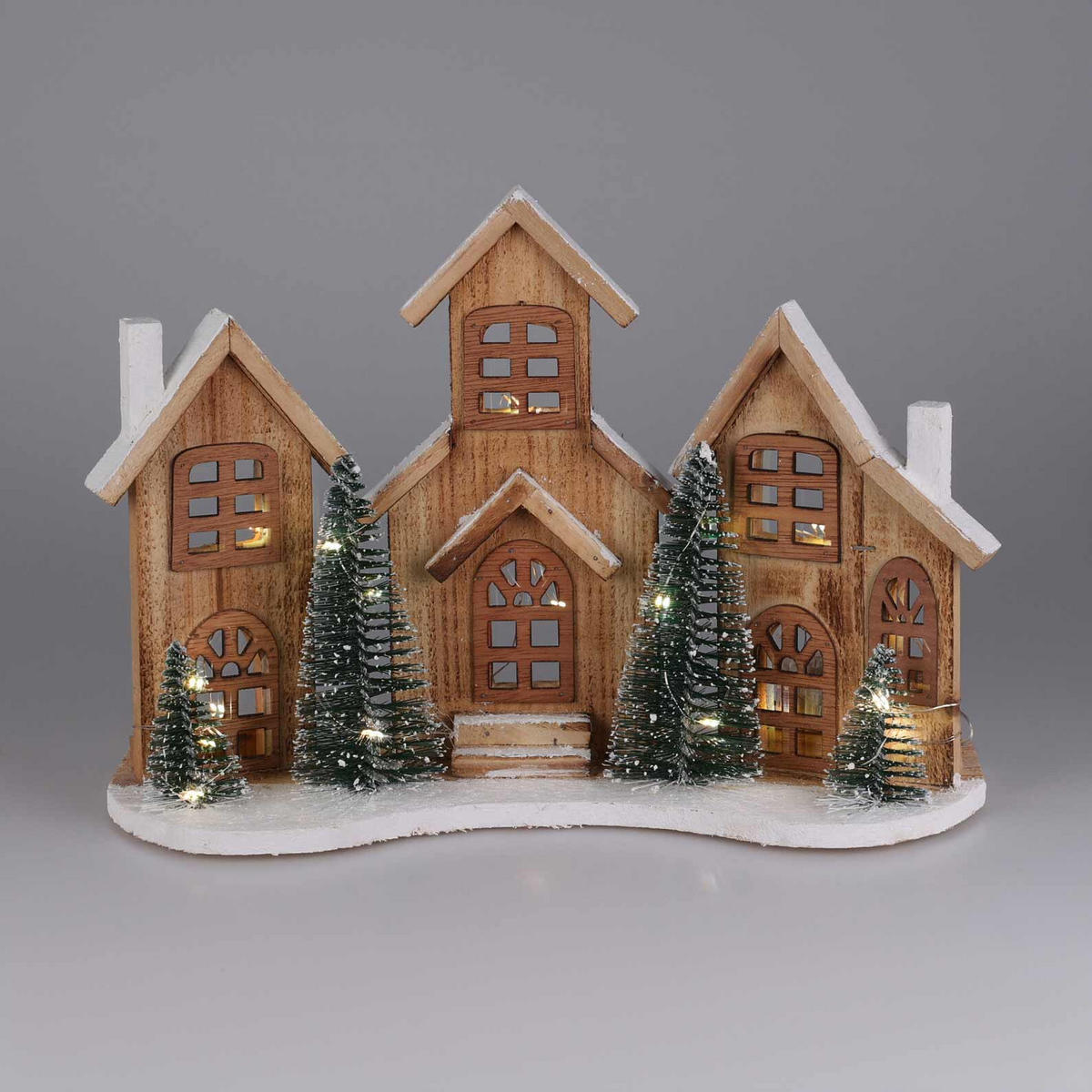 DEKOFIGUR Haus LED 38/27 cm - Beige, Holz (12/27/38cm) - Home Styling Collection