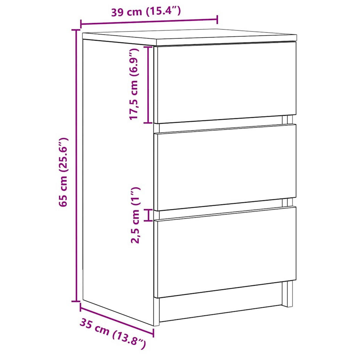 NACHTTISCH Mit 3 Schubladen Betongrau 39/35/65 Cm - Grau, Holzwerkstoff (35/65/39cm) - vidaXL
