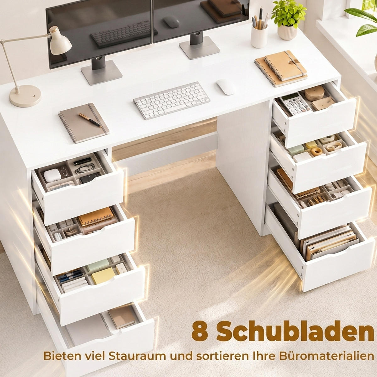 SCHREIBTISCH Spanplatte MDF Weiß - Weiß, Holzwerkstoff (140/53/75cm) - HOMCOM