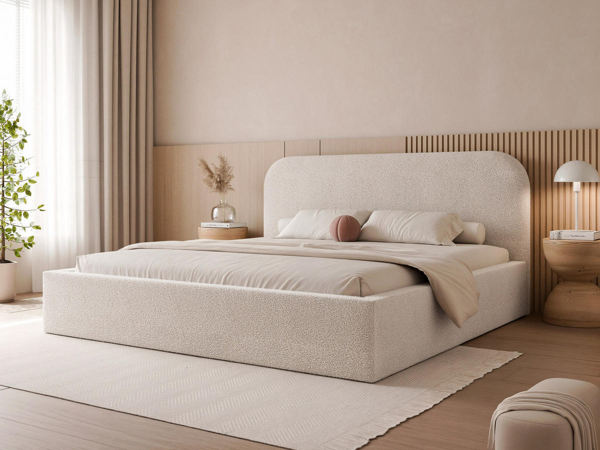 POLSTERBETT XXL FUZZI 200x200 cm Kaltes Beige Bouclé (Stoff Now or Never) - mit Bettkasten und Lattenrost - Beige, Holzwerkstoff/Textil (200/200cm) - Ravio