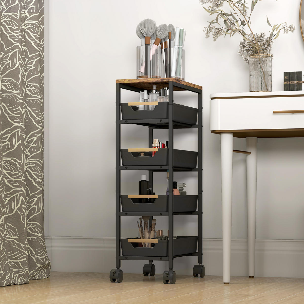 KÜCHENWAGEN DE-17139 5 Ebenen mit 4 ausziehbaren Schubladen Schwarz - Schwarz, Metall (24/82/39.5cm) - ComfortXL