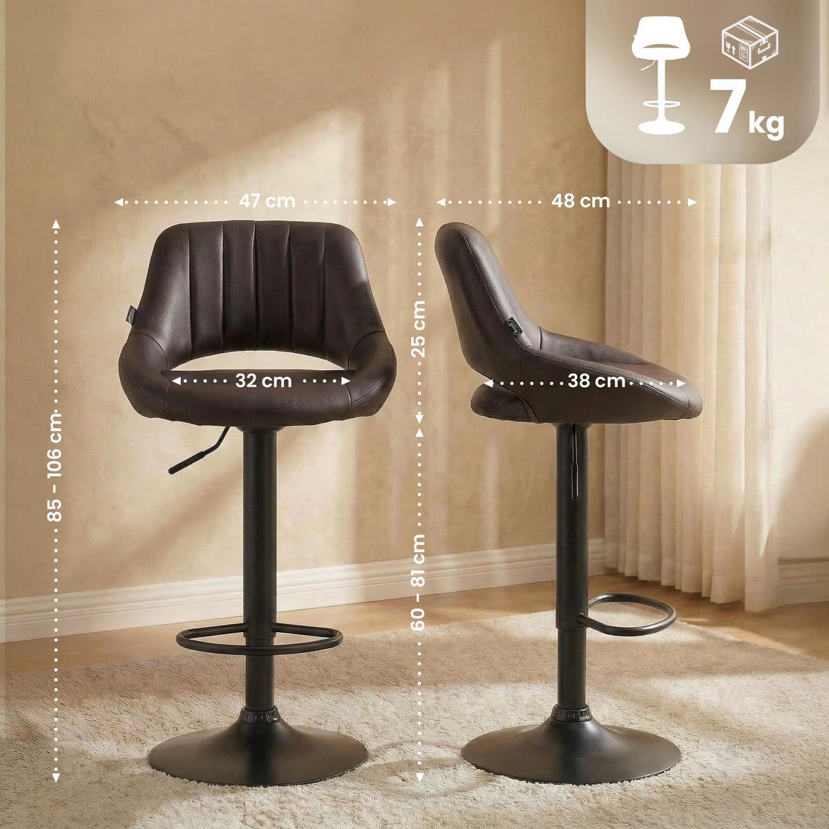 BARHOCKER Milet 85x47x48 cm braun - Braun, Leder (47/85/48cm) - furnicato