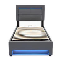 POLSTERBETT PU-Leder 90x200cm LED USB Stauraum - Schwarz, Textil - Raelunyi