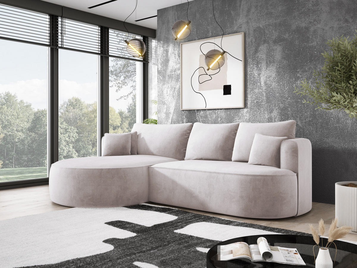 ECKSOFA FIORE L-förm Moderne Ausziehbare Schlaf-Funktion, automatischer Auffaltung, lose Rückenkissen freistehend LINKS 284x183x82cm White - Weiß, Holz/Textil (183/284cm) - DomoHome