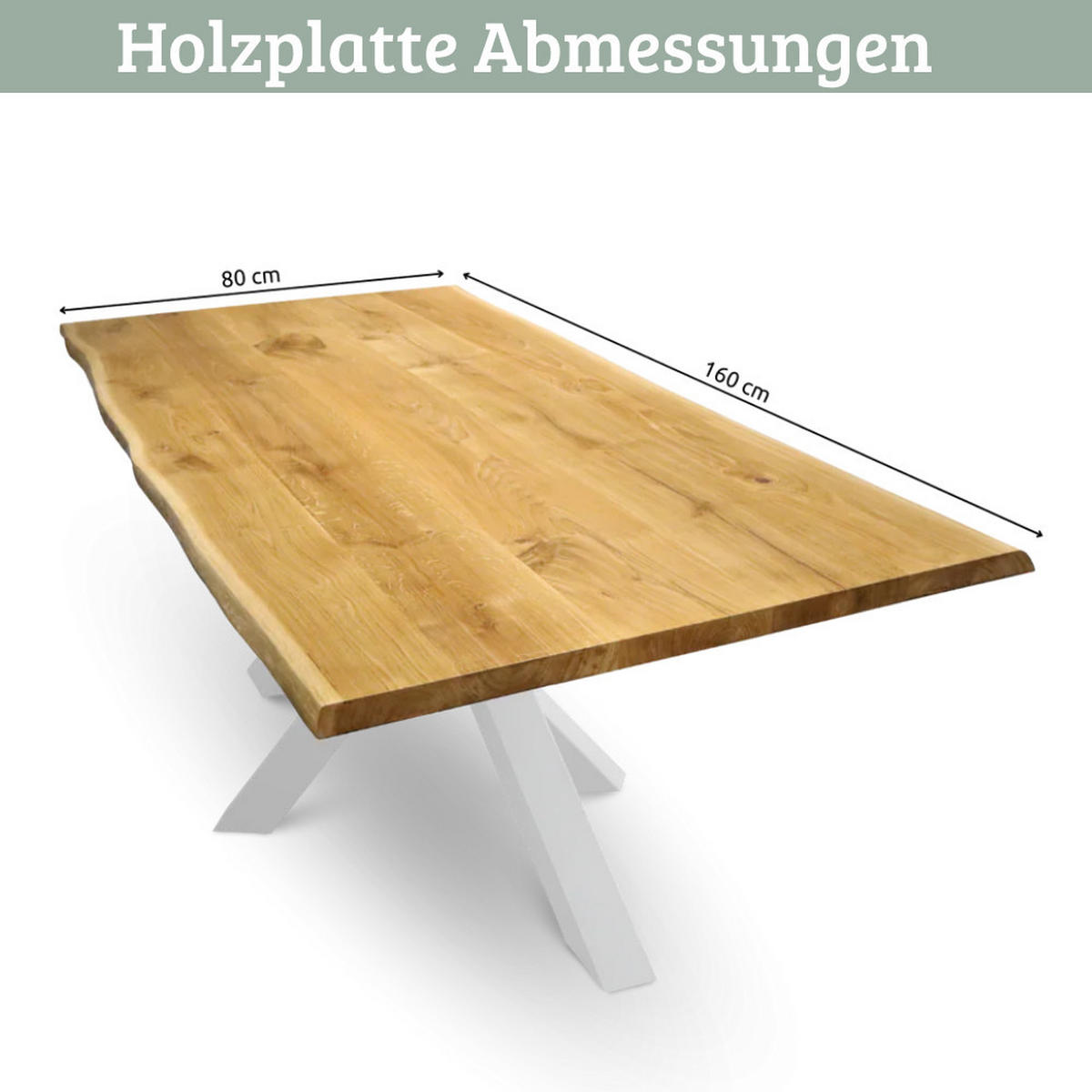 MASSIVHOLZPLATTE Eiche mit Baumkante ERIK 160x80 cm Tischplatte rechteckig - Braun, Holz (160/80/4cm) - DELUKE