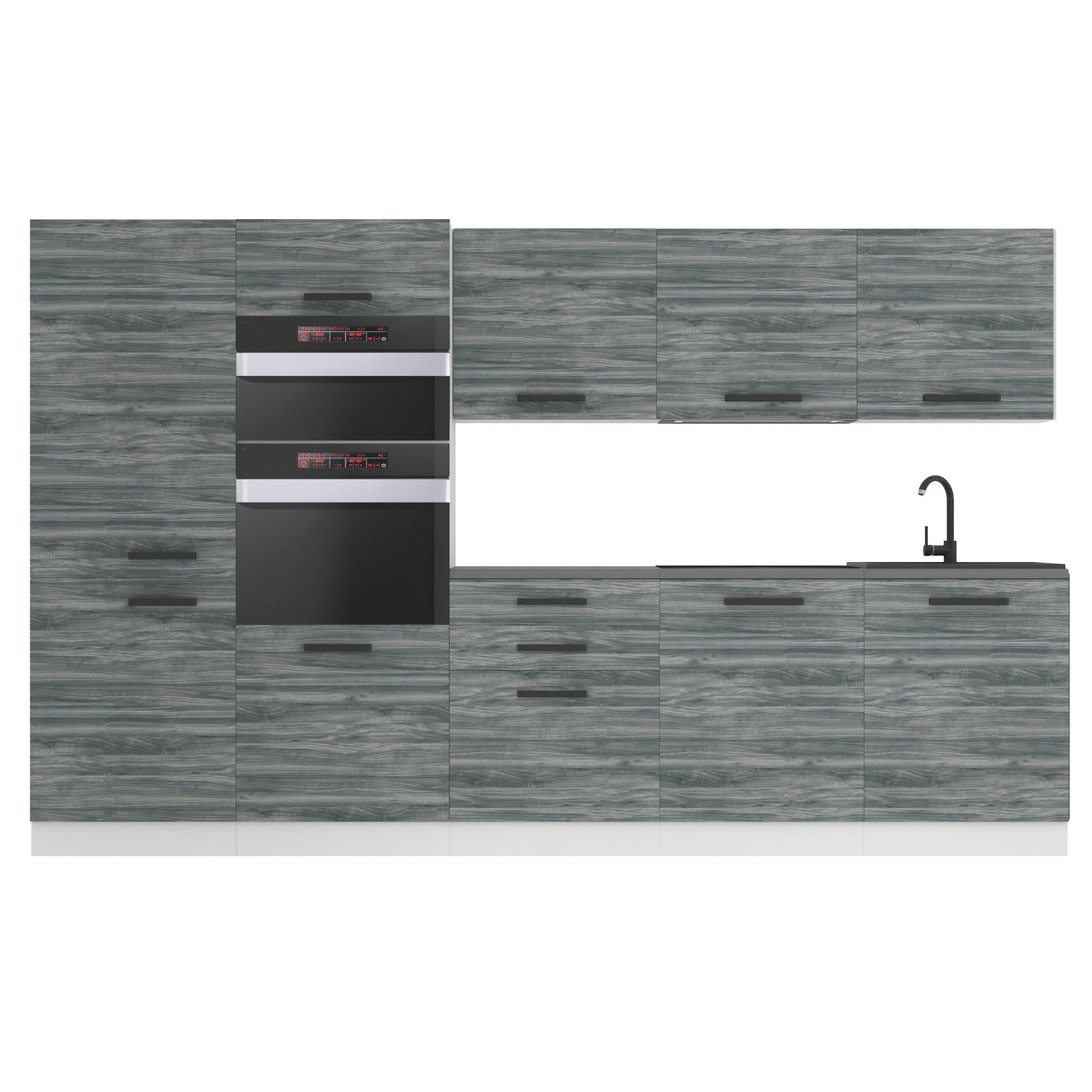 KÜCHENZEILE Grace 300 cm, ohne Arbeitsplatten, Glamour Wood - Grau, Holz (300/204/60cm) - B BELINI GROUP