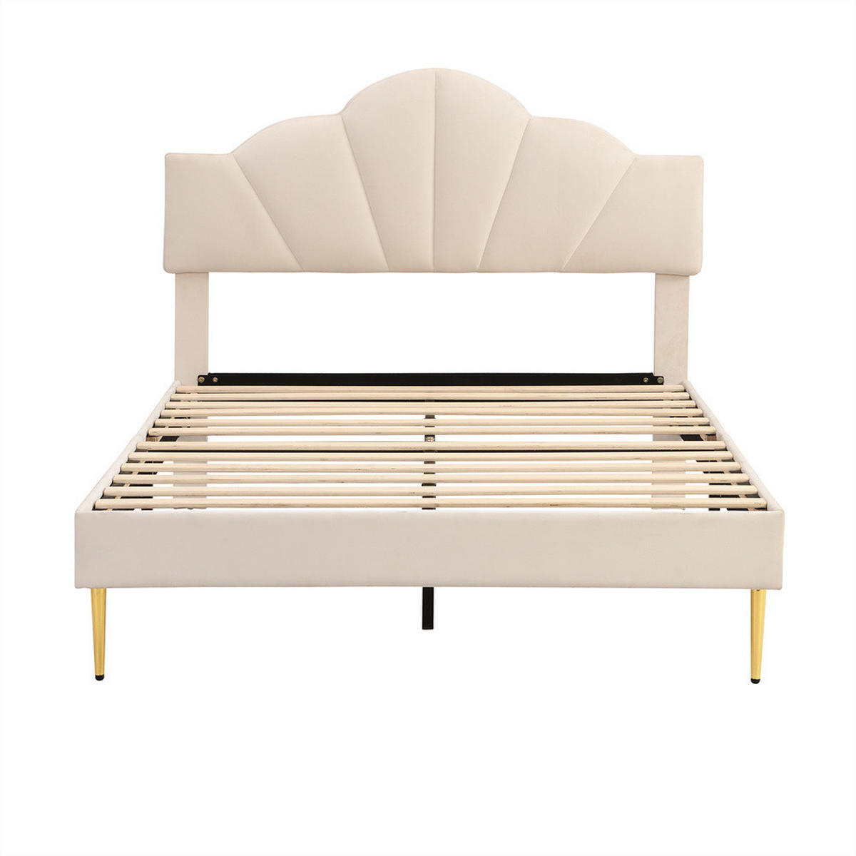 POLSTERBETT 140/200 cm in Beige Samt mit Goldenen Eisenbeinen - Beige, Holz/Textil (140/200cm) - KOMHTOM