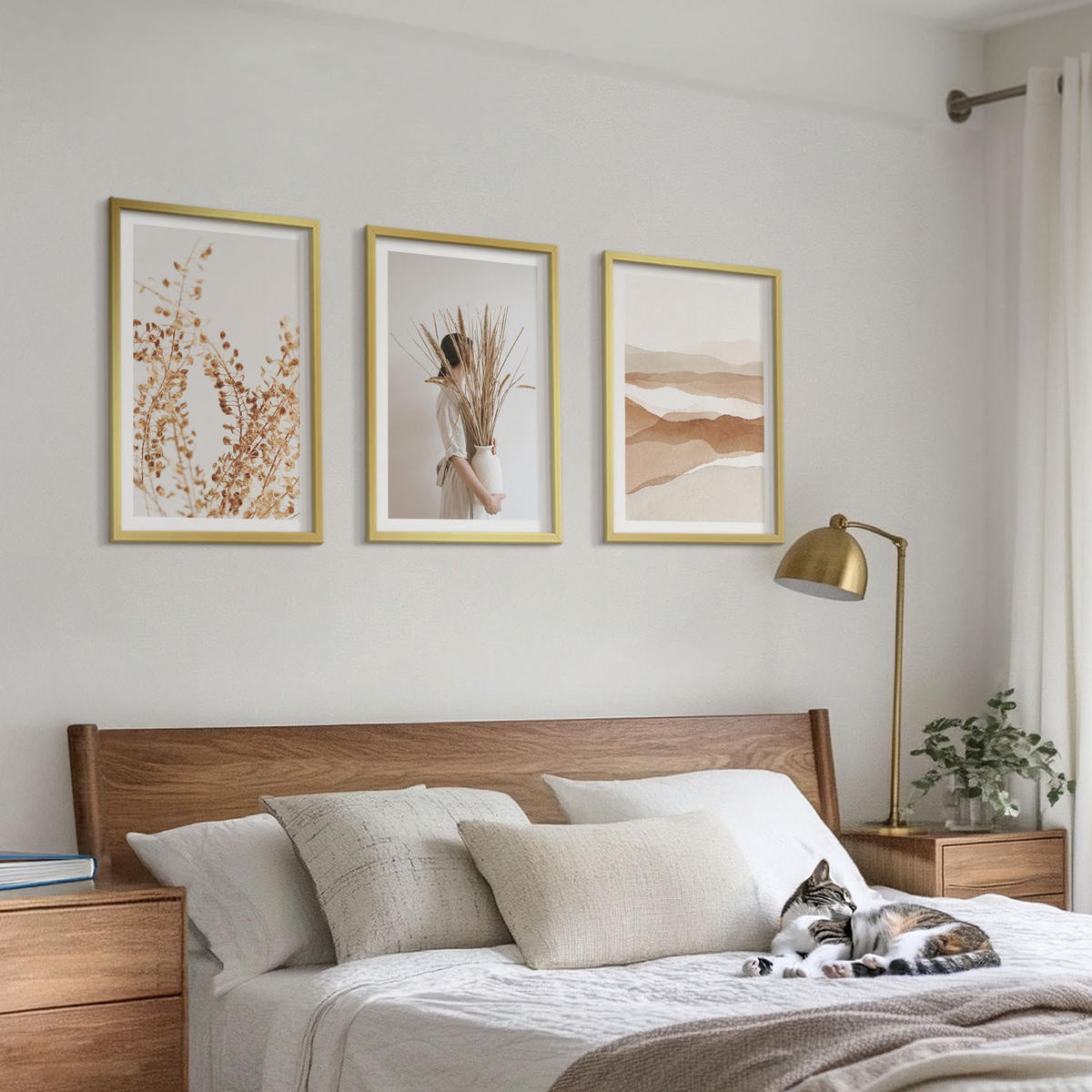 BILDER SET 3er Set - 40x60 cm Goldrahmen - Rustikale Boho-Blumenmotive - Goldfarben, Kunststoff (40/60cm) - TULUP