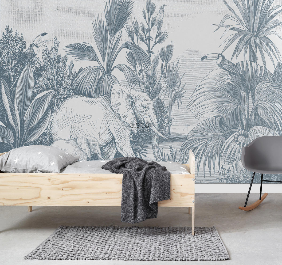 FOTOTAPETE Dschungelmuster 300 x 279 cm - Blau, Papier (300/279cm) - ESTAhome