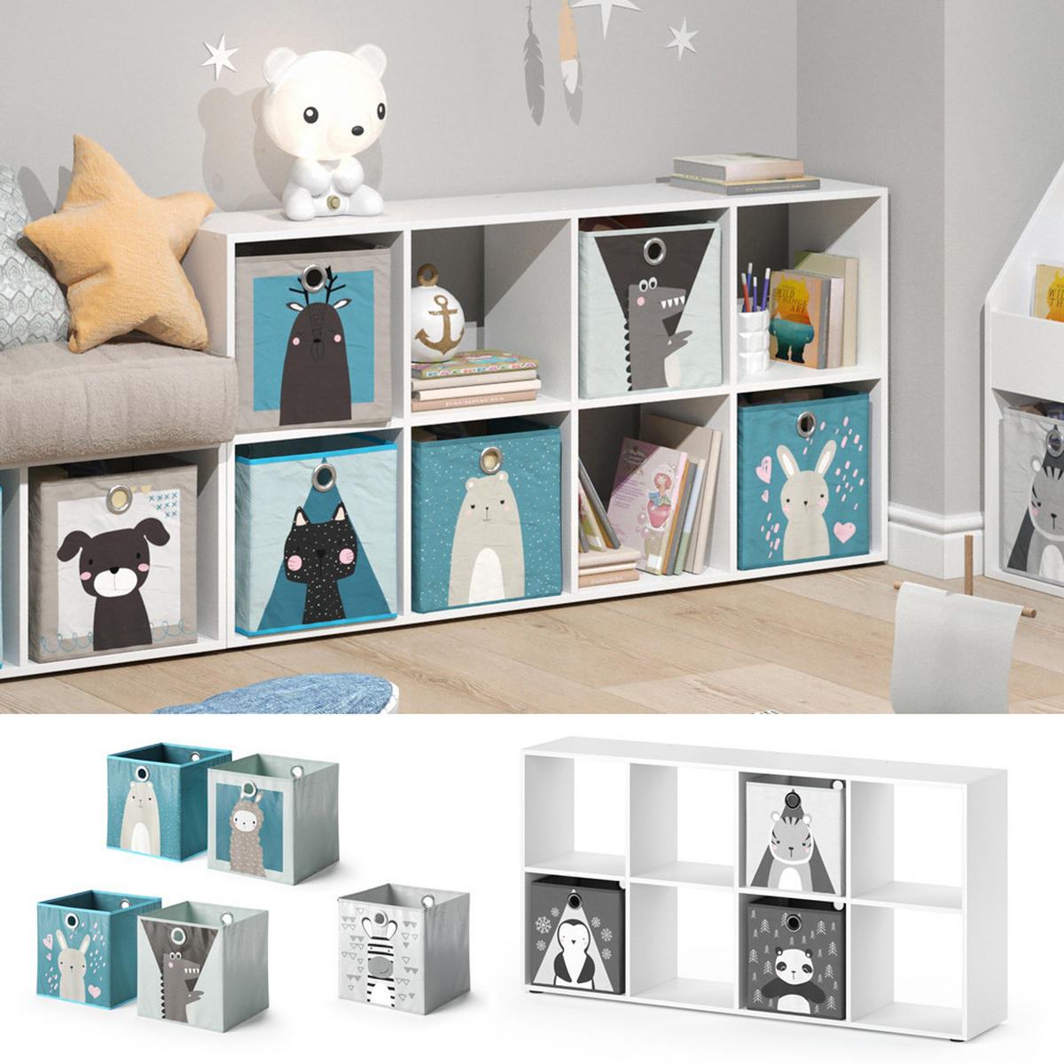 KINDERREGAL Scutum Weiß 143 x 72 cm mit 8 Faltboxen - Weiß, Holzwerkstoff (143/72/29cm) - Vicco