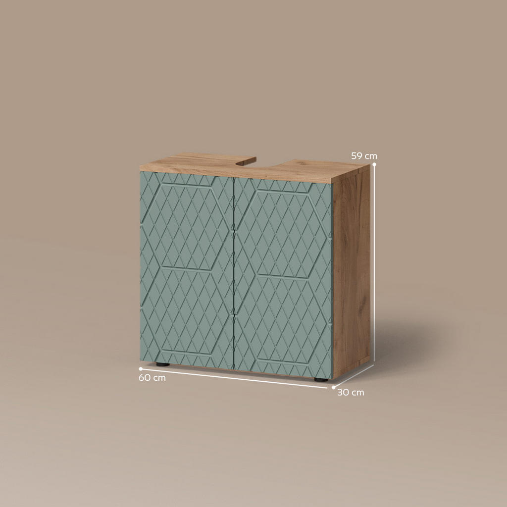 Thumbnail - Livinity® Waschbeckenunterschrank, Grün, Honigeiche, Holzwerkstoff, 2 Fächer, Rechteckig, 60x59x30 cm, Badezimmer, Badez...