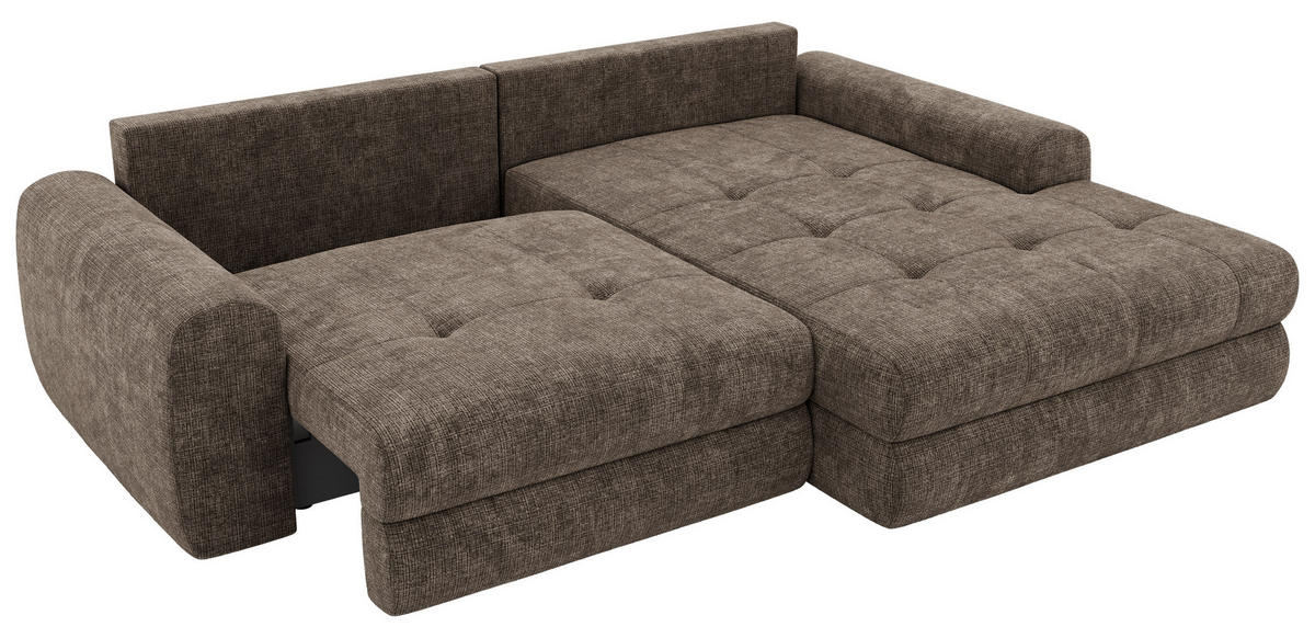 ROHOVÁ SEDAČKA ARELIA L - Hnědá Hrubě tkaná žinylka - Vlevo - černá/hnědá, textil/plast (292/205cm) - MKS
