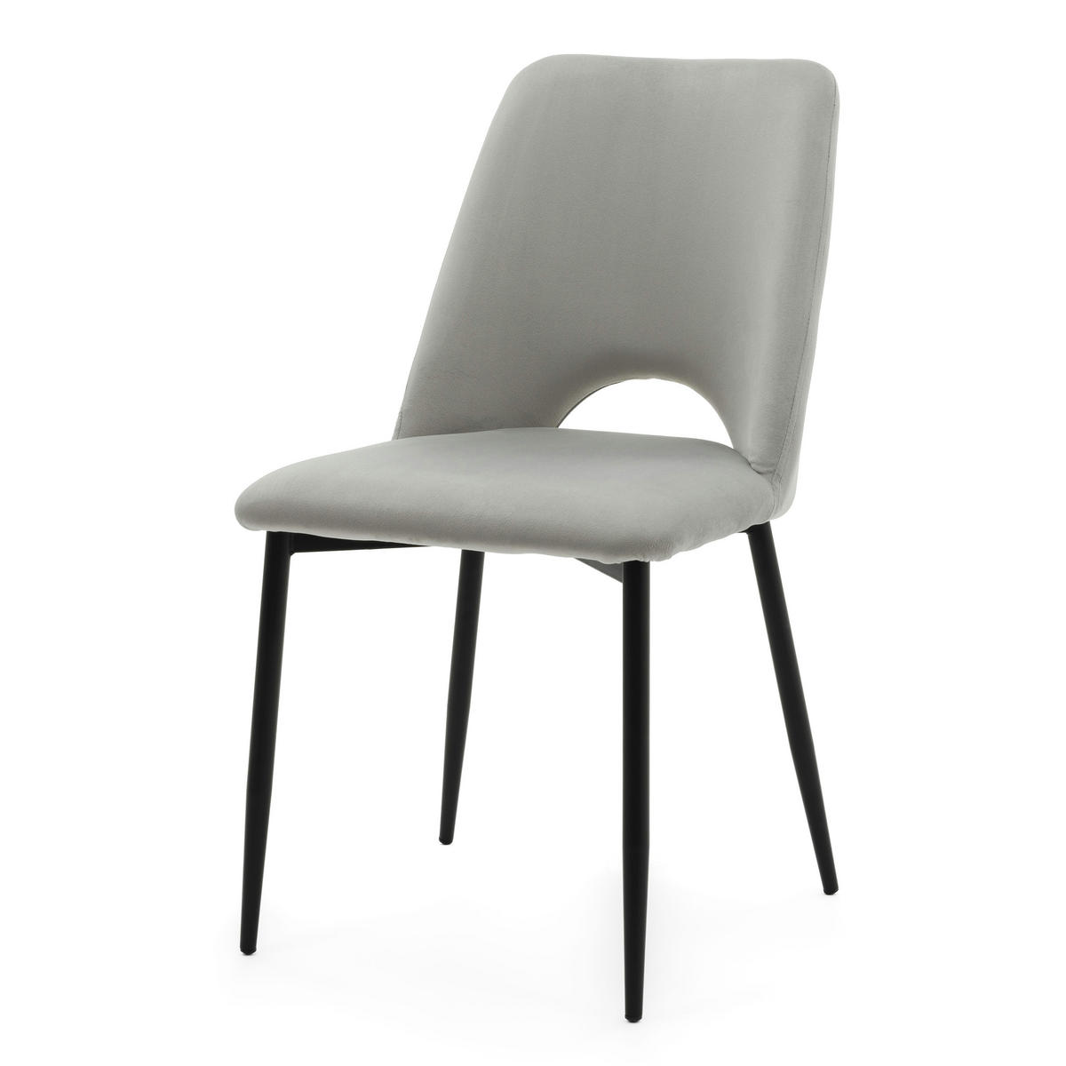 STUHL ORO gepolsterter mit Steppung - hellgrau - Samt Velour - Hellgrau/Schwarz, Textil/Metall (47/91/55cm) - NEW HOME
