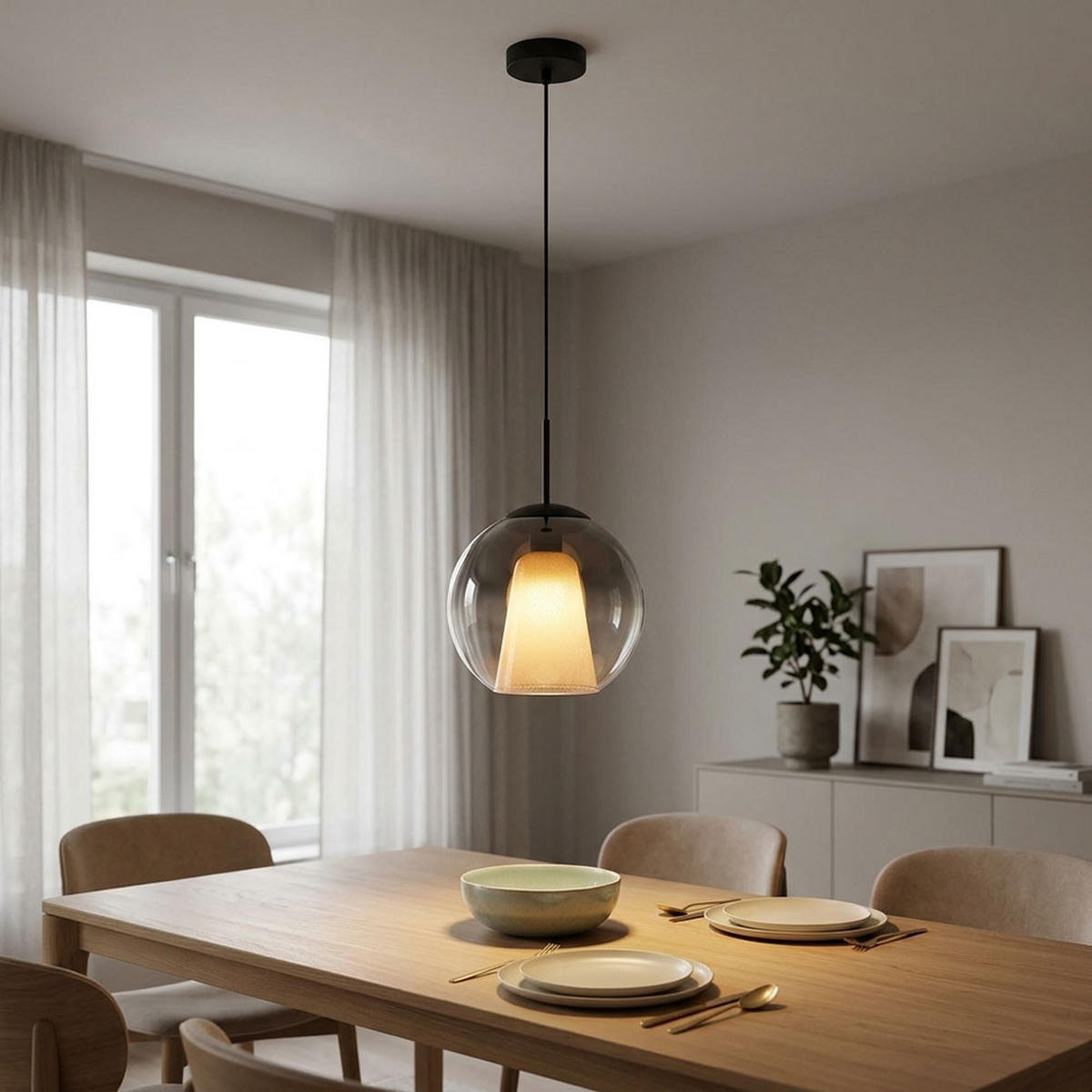 HÄNGELEUCHTE Glas Kristall Grau - Schwarz, Glas (25/25/120cm) - Globo Lighting