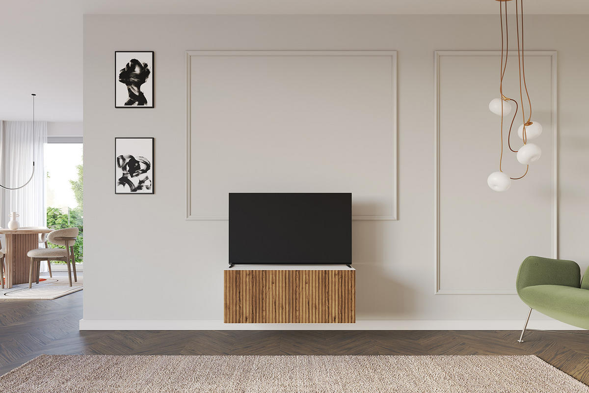 LOWBOARD NOA-2-W 100x40x41 cm - Weiß / Katania - Eiche Wotan, Holzwerkstoff (100/40/41cm) - ALTDECOR