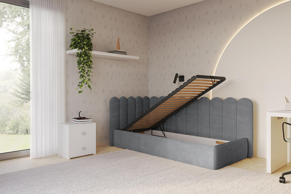 EINZELLBETT Jugendbett mit Bettkasten, Rechts - ARTY 90x200 Dunkelgrau - Schieferfarben, Holzwerkstoff/Textil (90/200cm) - ALTDECOR