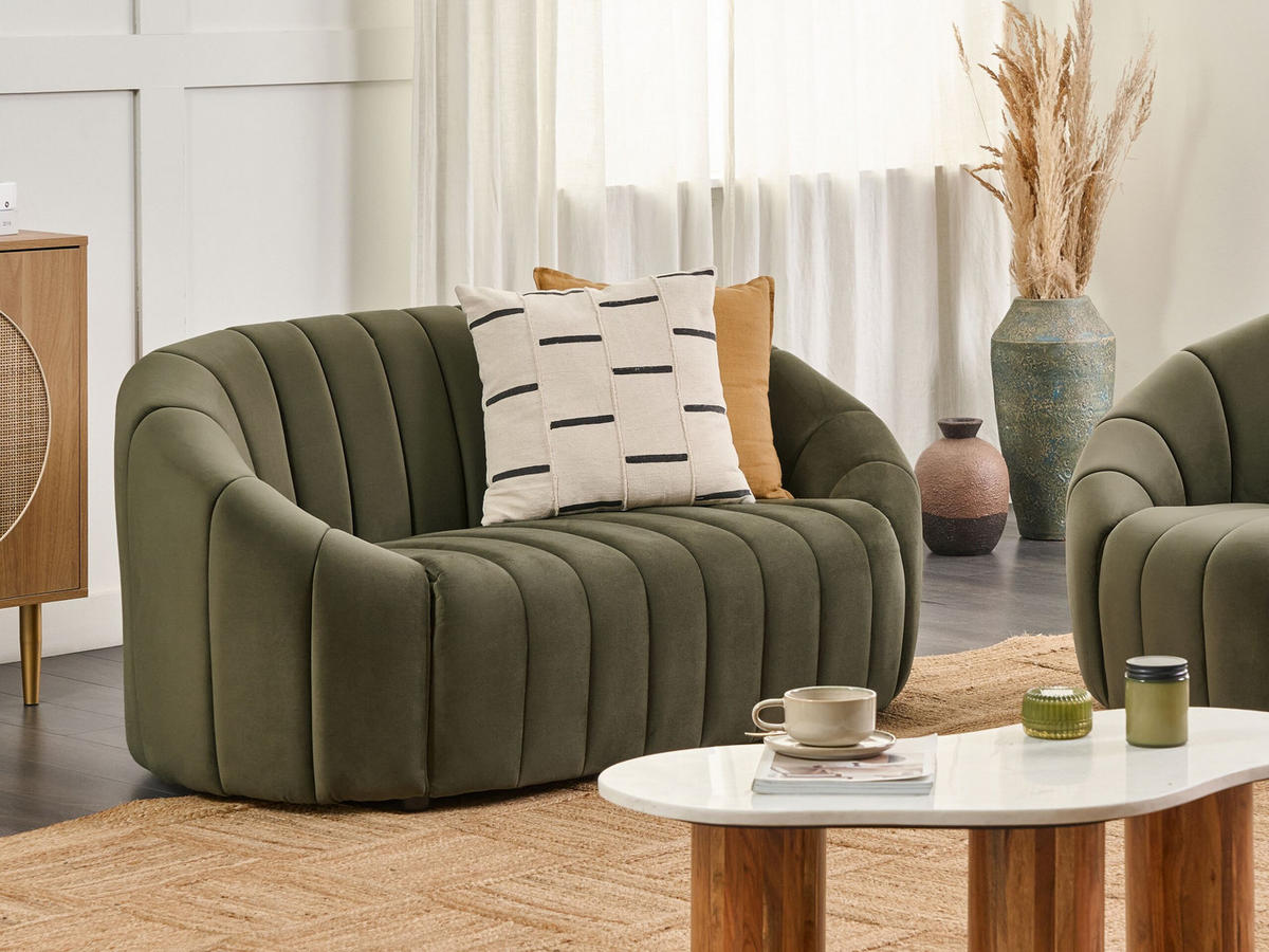 2-SITZER-SOFA Samtstoff dunkelgrün Malung - Grün, Textil (138/68/79cm) - Beliani